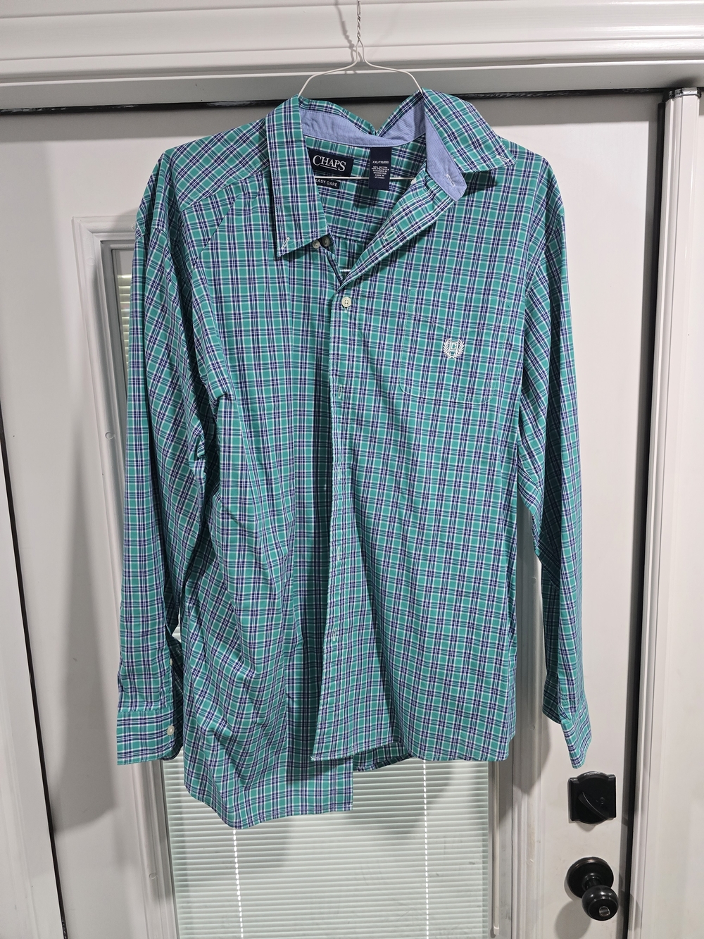 2XL Chaps Green and Blue Plaid Long-Sleeve Button-Down Shirt